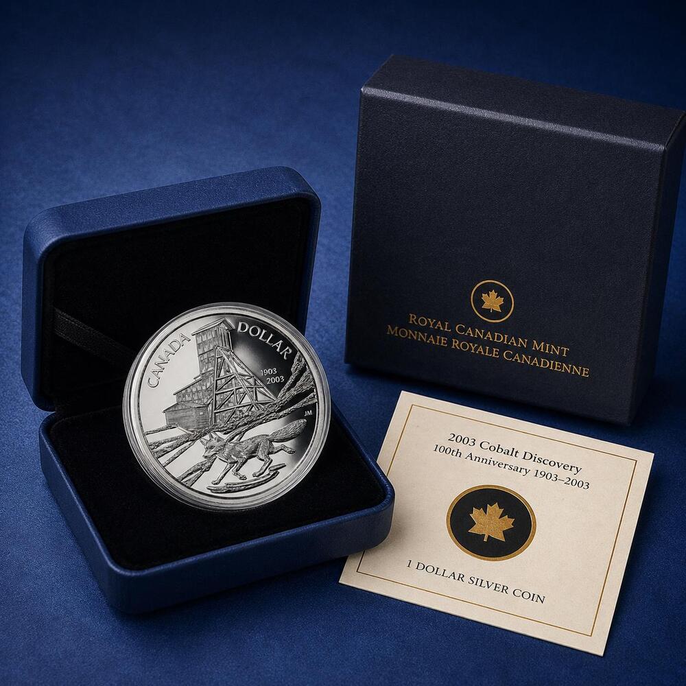 2003 Canada Silver Dollar Coin – Cobalt Discovery 100th Anniversary BU (Box/COA)